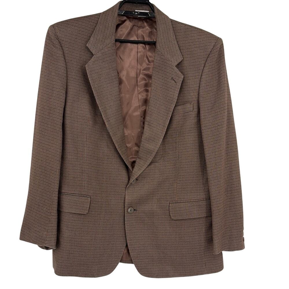 Vtg 90s Guy Laroche Silk Wool Houndsttoth Blazer 42R Preppy Neutral Ivy FLAW